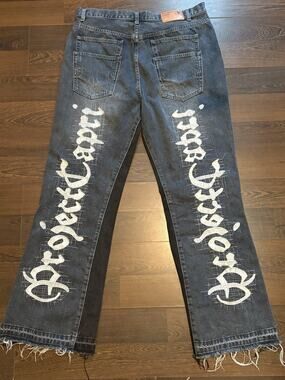 Project Capri stitched-down cursive denim jeans Sz 38x38
